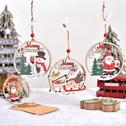 1PC Santa Wooden Hanger - Christmas Openwork Pendant & Tree Atmosphere Decor Home Decor Christmas Decorations Room Decor Winter