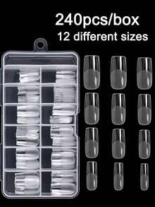 240Pcs/Box Full Cover Fake Nails Acrylic Nail Supplies Semi-Frosted Seamless Nail Clear Long Ballet Nail Tips Press On Nails - Clear - View 6