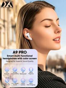 MEIYIXING A9 Pro 智能触屏耳机，触屏耳塞，13 种功能无线耳机蓝牙 5.4，带 LED 屏幕的触控耳塞，ANC/ENC 防噪，40 小时播放时间，适用于 iOS 和 Android，黑色 - 彩色 - 查看 2