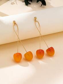 1 Pair Cherry Fruit Long Earrings, Suitable For Daily Wear - Red - View 5