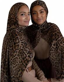 ZGMYC Watercolour Floral Printed Hijab Scarf For Women Soft Modal Cotton Instant Hijab Head Wraps Shawls Long Scarveshalloween - 棕色豹紋 - 查看 9