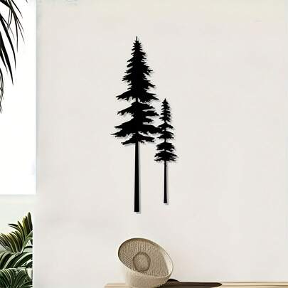 1 pezzo Grande opera d'arte da parete in metallo a forma di albero di pino, scultura minimalista in metallo di grandi dimensioni per decorazione da parete, adatta per decorazione domestica e da giardino, decorazione natalizia e invernale, regalo ideale per amanti della natura