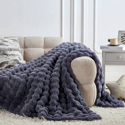 60x80 Inches Ultra-Soft Fuzzy Faux Fur Plush Twin Size Blanket - Thick, Warm Sherpa Couch, Sofa, Bedroom, Camping - Decorative Blanket Cozy Warmth, Bubble Ivory White