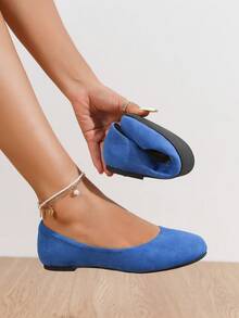 1 Pair Women's Faux Suede Microfiber Ballet Flats - Multi - Color Slip - On Round Toe Flats For Casual Daily Wear, Office & Weekend Outings - 藍色 - 查看 3