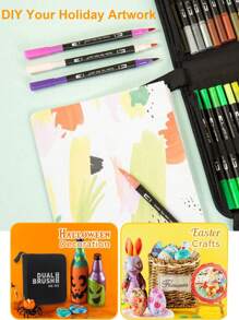 60 Colors Dual Brush Markers Pens, Blending Permanent Art Brush Markers Pens For Kids Adult Coloring Hand Lettering, Dual Tip (Brush And Fine Point) Drawing Markers For Note Taking Journal Classroom