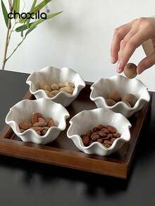 choxila 一套陶瓷甜点碗、甜点杯、小吃盘、荷叶形咖啡桌水果托盘、优雅坚果碗、餐盘、家居装饰配件，适合家庭聚会和下午茶 - 甜點碗 - 查看 1