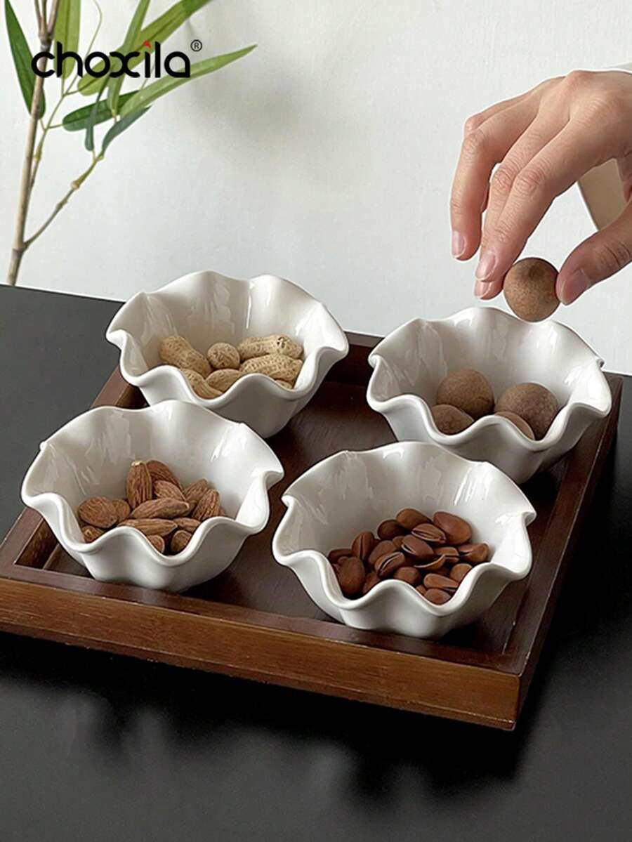choxila 一套陶瓷甜点碗、甜点杯、小吃盘、荷叶形咖啡桌水果托盘、优雅坚果碗、餐盘、家居装饰配件,适合家庭聚会和下午茶 - 甜點碗 - 查看 1