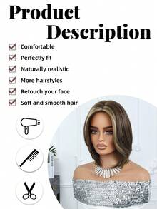 12 Inch Light Blonde Dark Root And White ,Black Colourful Medium Part Short Straight Hair Beautiful Daily Use Ladies Wig Synthetic Wig. Cosplay White Colourful Synthetic Hair Wig High Temperature Hair For Women Middle Part Straight Hair Wig Holiday Daily Fashion Style Synthetic Hair Wig Woven Hair Wig For Halloween And Christmas