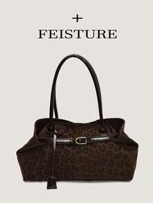 1pc Fashion Leopard Print Shoulder Bag, Large Capacity Tote Bag For Daily Commute And Shopping, Strap Decor, Magnetic Closure, Bags For Ladies Fashionable, New Fall Winter Tiger Print Bag For Women - Coffee - View 10
