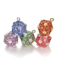 D20 金属空心盒 + 7 件金属骰子套装，便携式棋盘游戏骰子迷你套件，黑暗血迹风格骰子吊坠，圣诞节，万圣节， - 彩色 - 查看 2