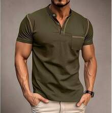 Henley Shirts Slim Fit Button T-Shirthalloween - Verde - Ver 8