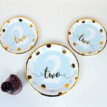 12/24/48 Set, Suitable For 1st, 2nd And 3rd Birthday Parties, Birthday Theme Parties, Includes Heat Press Pattern Paper Plates, Party Plates, Paper Plates. Includes 7-Inch And 9-Inch Plates, Accommodates Up To 48 People Gathering, Picnic Supplies, Birthday Party - Multicolor - View 9