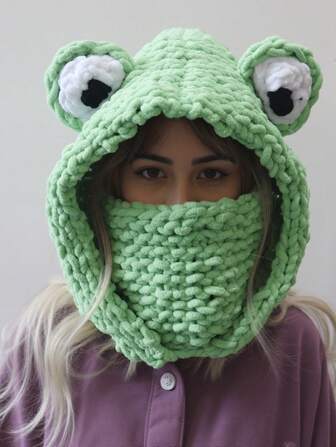 1 Pieza Gorro de punto para pareja con forma de rana, cálido y suave para uso diario y casual en invierno