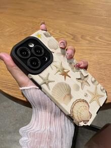 1pc New White Starfish & Shell Faux Pearl Pattern Classic Anti-Drop Soft TPU Phone Case Compatible With Apple And 15/15PLUS/15PRO/15PROMAX Waterproof Shockproof Scratch Resistant - Multicolor - View 5