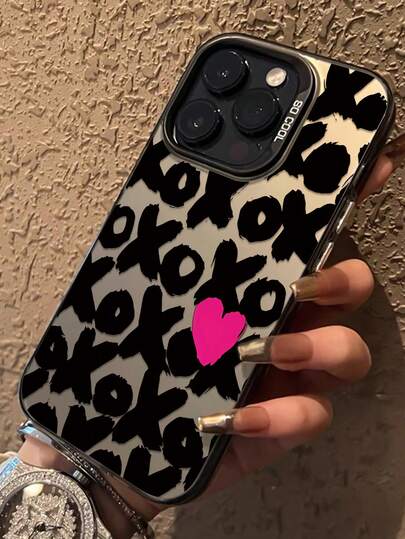 1pc Personalized English Heart Pattern Reflective Lightweight Scratch-Resistant Phone Case Compatible With Iphone 11/13/15/15 Plus/15 Pro/15 Pro Max/11/12/13/14 Pro Max/XS/XR/11 Pro/11 Pro Max/12 Pro/12 Pro Max/13 Pro/13 Pro Max/14 Pro/14 Pro Max/14 Plus/7 Plus/8 Plus/8/SE2 Waterproof Shockproof Anti-Fall