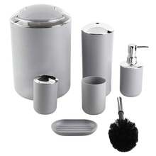 6pcs/Set Bathroom Accessories Set Toothbrush Holder,Trash Can,Soap Dispenser (Gray) - Multicolor - View 9