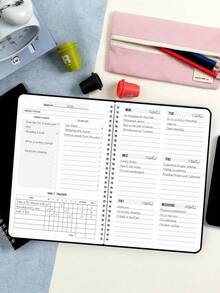 Trees Women's Weekly Planner Notebook, Undated Daily Schedule, Spiral Bound Goal Planner With Habit Tracker - Black - View 3