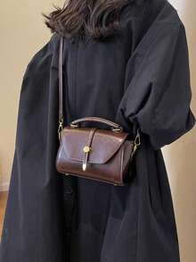 2025 新款绒面革和 PU 皮革迷你方形单肩包，咖啡棕色复古斜挎包，适合日常使用、约会、礼物、购物、钱包、年轻女性、大学生、办公室女士、商务、通勤、户外活动、旅行 - 咖啡 - 查看 6