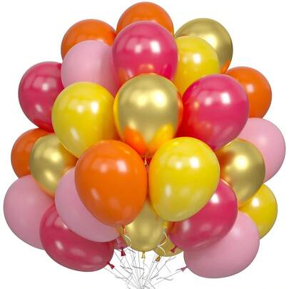 38/60pcs Yellow, Orange, Magenta, Pink Metal Balloons, Suitable For Gender Reveal Party, Bachelor/Bachelorette Party, Celebration Party, Birthday, Graduation, Anniversary, Independence Day Party, Bridal Shower, Christmas, Halloween, Valentine's Day, Mother's Day, Holiday Party