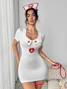 cimmuovere Women's Sweet & Sexy Nurse Cosplay Uniform, Backless Bowknot Design, Suitable For Live Streaming Role Play Dress - White - View 5