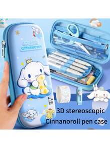 1 PC Sanrio 3D Pencil Case, Large Capacity Polyester Stationery Pencil Box With Kuromi & For Cinnamoroll Designs, Creative Cartoon Storage For Students, Gift Idea