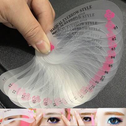 24件套可重复使用眉形模板套装 - 24种眉形模板，带绑带，3分钟快速化妆工具，适合初学者和专业人士，10种可重复使用的眉形模板，化妆，价格实惠，房间装饰，梳妆台，旅行，卧室，化妆配件，赠品，旅行，廉价好物，旅行必备