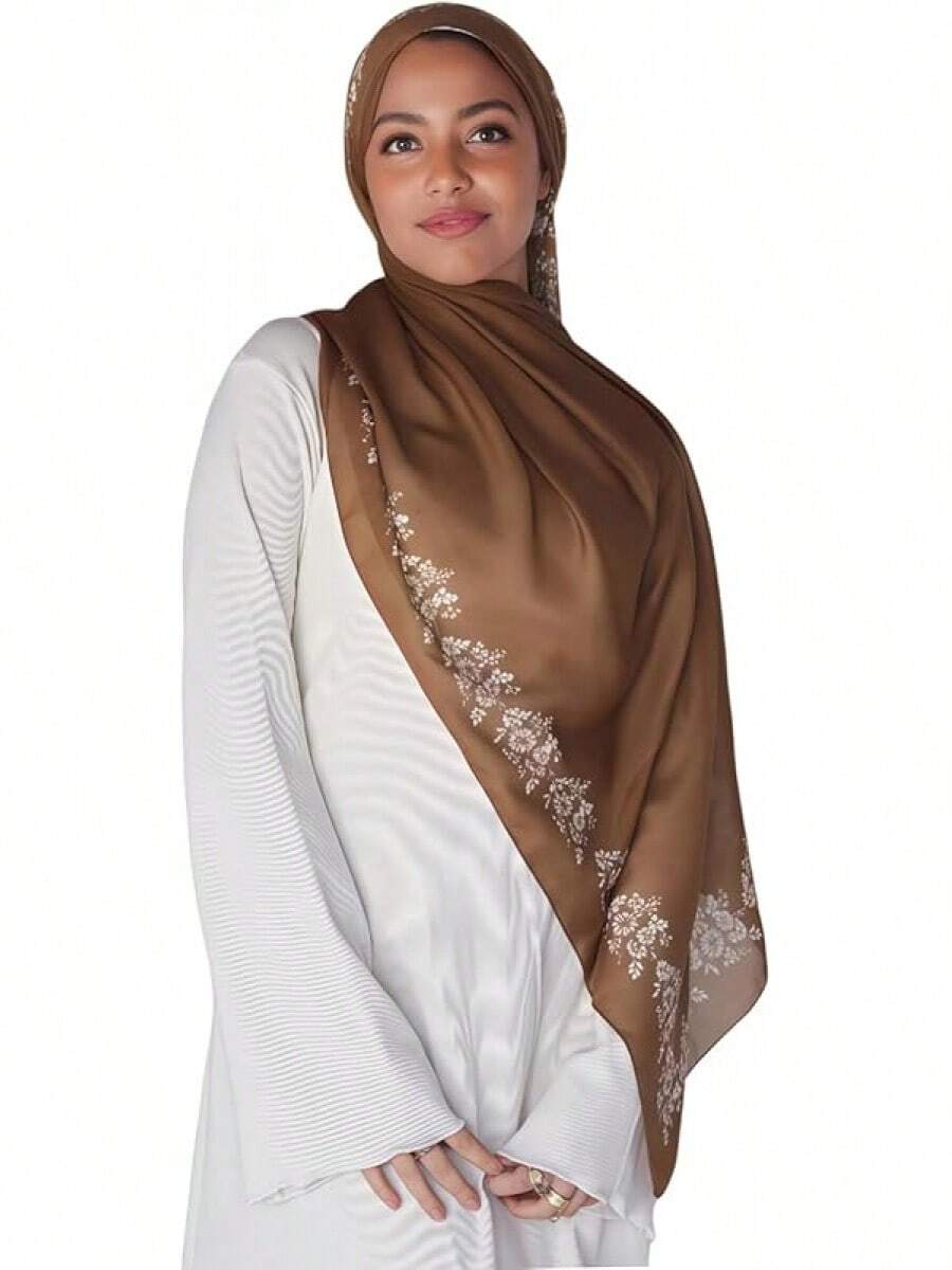 Watercolour Floral Printed Hijab Scarf Women Soft Modal Cotton Instant Hijab Wraps Shawls Long Scarves - Màu 12 - Xem 1