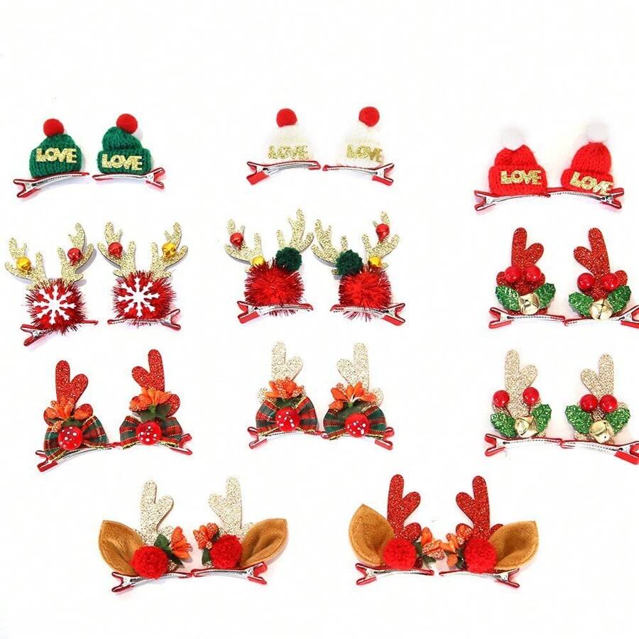 2pcs Pet Christmas Reindeer Antler Hair Clips - Cat Dog Christmas Hat Hair Clips, Christmas Party Decor Duck Clips Headband