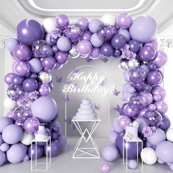 127Pcs Purple Balloons Garland Arch Kit - 5 10 18 Inch Lavender Purple Dark Purple Confetti Metallic Latex Balloons For Butterfly BabyShower Birthday Wedding Princess Party Decorations