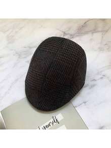 男士秋冬保暖贝雷帽格子条纹休闲报童帽复古人字形平顶帽百搭英伦风鸭舌帽 - 彩色 - 查看 7