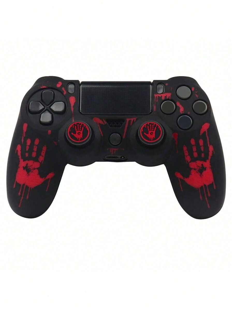Piel de controlador con estampado de mano ensangrentada RALAN y 4 tapas de joystick, compatible con el controlador Playstation 4 Slim/Pro - Multicolor - Ver 1