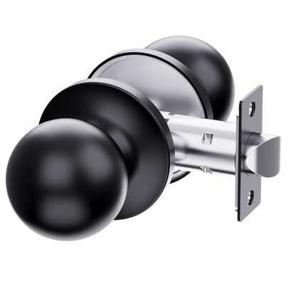 Round Ball Interior Door Knob No Lock Keyless, Stainless Steel Bedroom Bathroom Closet Door Handle, Easy Installation Left Right Hand Doors Black