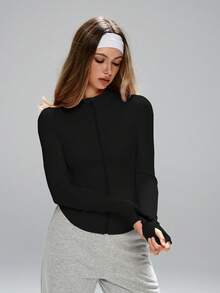 FWH Siluetă strâmtă în talie, Manșete cu găuri pentru degetul mare, Căptușeală din fleece plușat, Estetică profesională, Cu funcționalitate atletică, Jachetă de antrenament profesională, Jachetă de sală potrivită pentru birou, Jachetă de exerciții cu guler înalt pentru femei, Jachetă de antrenament slim-fit cu găuri pentru degetul mare pentru femei profesioniste, Jachetă elegantă din fleece cu guler înalt