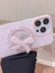 1pc Korean Ins Sweet Girl Pink Bow Magnetic Phone Holder, Cute Expandable Phone Grip Stand
