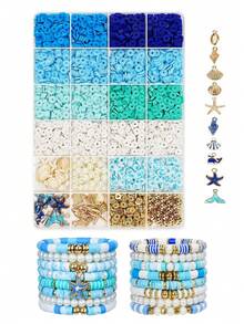 Ocean Series Soft Clay Beads Kit, Summer Sea Beach Style Beads Kit For Jewelry Making, DIY Bracelets Necklace Earrings Unique Creative Crafts, Suitable As Handmade Gift Give Friends