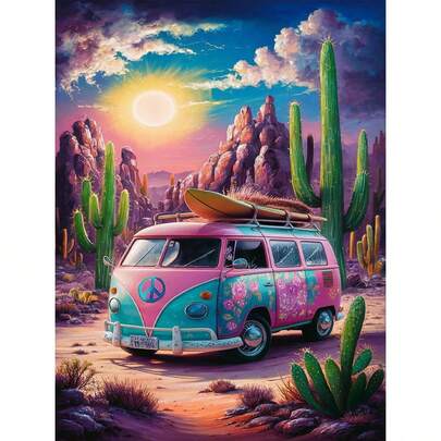 1 件巴士 DIY 5D 钻石画艺术套装，适合成人，圆形钻石画艺术工艺品套装，无框架，适合家居墙壁装饰 - 情人节、复活节、圣帕特里克节礼物