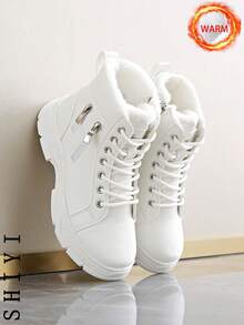 2025 Winter Women Snow Boots, Plush Lining, Thick Insulation, Elevated, Fashion Versatile, Student Casual Short Boots - White - View 4