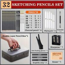 12/25/32pcs Sketch Drawing Pencil Set, Black & White Charcoal Pencils, Art Supplies For Adults & Students - Sets - View 10