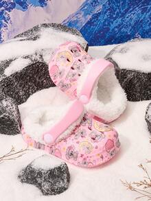 1 Pair Girls Cute Koala & Heart Thermal Lined Warm Comfortable Indoor Slip-On Shoes, Suitable For Winter - Pink - View 4