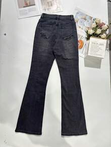 Women's Autumn Vacation Style Casual Distressed Skinny Flare Jeans, Streetwear Ins - Dark Grey - View 4