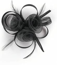 Fascinators Hats Women,Tea Party Fascinator Hair Clip With Feathers Wedding,Derby Hats Headbands - Style2-黑色 - 查看 4