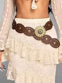 1 pièce Ceinture en PU de style rétro bohème, look de cowgirl occidentale américaine, convient pour toutes les saisons : automne, Halloween - Noir - Voir 4