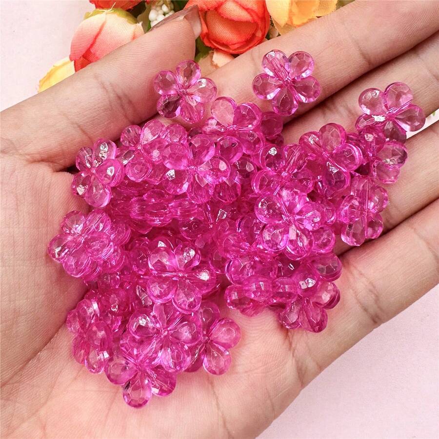 50/100Pcs 14mm Multicolor Spacer Loose Beads With Hole Flower Shape Handmade Material - Hot Pink - View 1