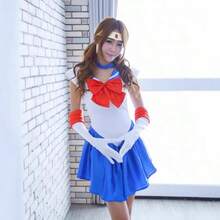 Sailor Anime Outfit School Uniform Romper With Pleated Skirt Cosplay Costume For Women - 藍色 - 查看 1