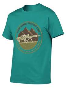 S~5XL Classic  Cotton Tee | Unisex American Size | 180gsm Fabric | Men's Vintage Military Sniper Graphic T-Shirt Funny Long Range Shooting Design Casual Wear Gift For Gun Enthusiasts Print | Beach & Casual Wear - 藍綠色 - 查看 2