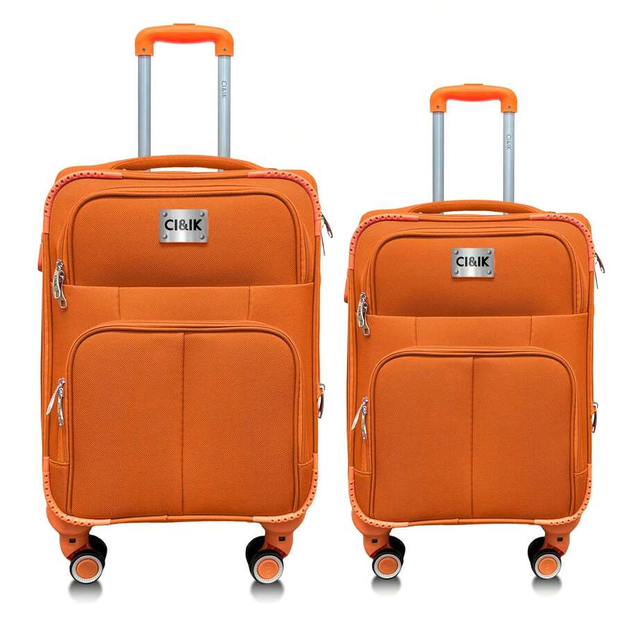 Set Of 2 Travel Suitcases, 20 And 18 Inches, With Rigid Wheels And A Lock. - 橘色 - 查看 1