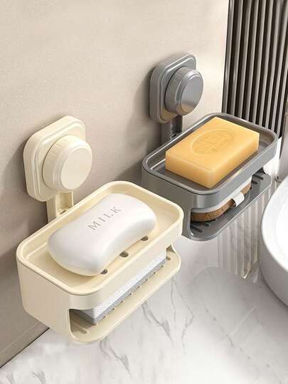 2/1pc吸盘香皂盒壁挂式肥皂盒收纳架免打孔家用浴室卫生间墙壁排水收纳