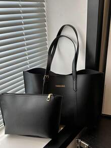 2 件/套时尚休闲大容量字母印花 PU 手提包和钱包，适合女性购物、通勤、旅行和日常使用 - 彩色 - 查看 2