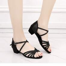 1 Pair Women's Latin Dance Shoes, Soft Bottom, Mid-Heel, Satin, Professional Dance School Dance Student Holiday Practice Shoes