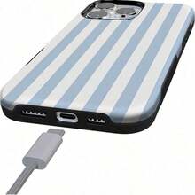 Funda protectora para teléfono con diseño de rayas azules (1 unidad), compatible con phone 16, 15, 14, 13, 12 Pro/Plus, elegante y moderna, resistente a golpes y caídas, con película protectora rígida y delgada. Funda - Blanco - Ver 3